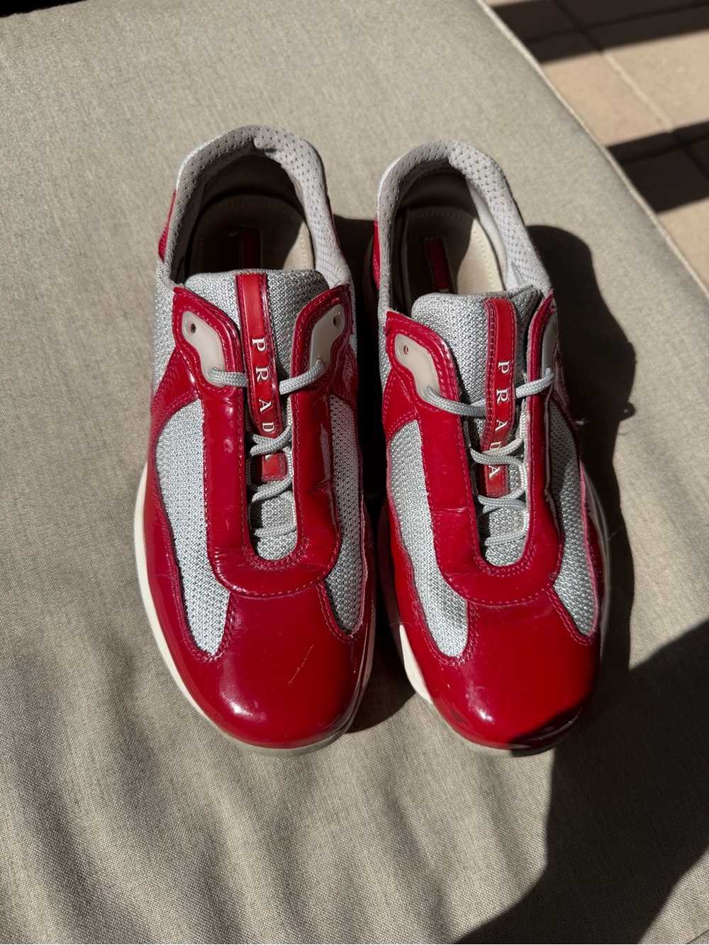 Prada Women America's Cup sneakers Red Patent & Gray Mesh Sneakers - Picture 3 of 12